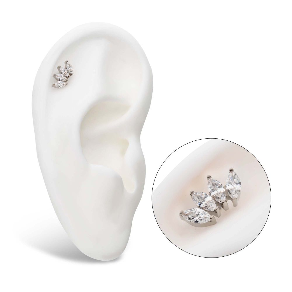 Titanium Internally Threaded with Prong Set Marquise CZ 4-Cluster Top