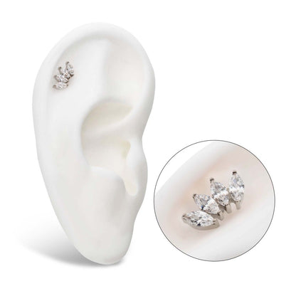Titanium Internally Threaded with Prong Set Marquise CZ 4-Cluster Top