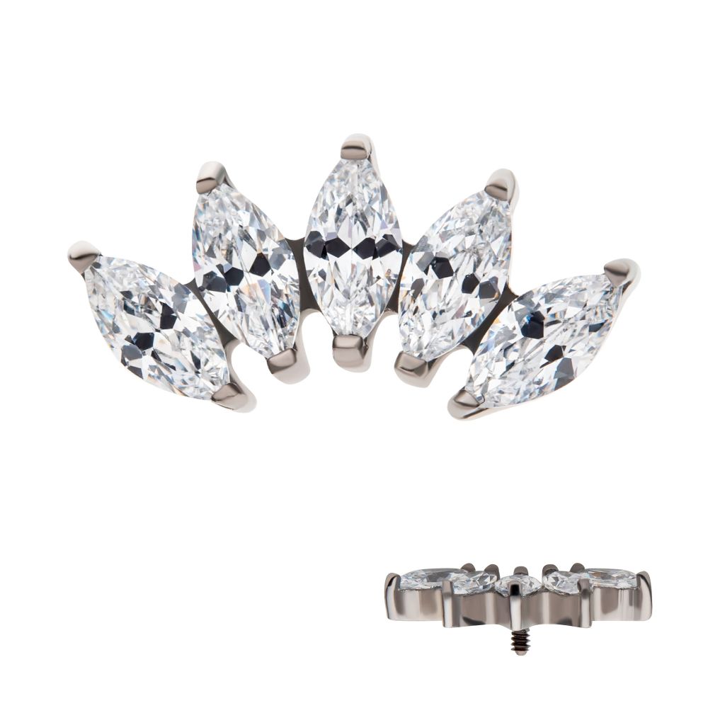 Titanium Internally Threaded with Prong Set Marquise CZ 5-Cluster Top