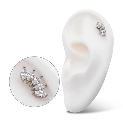 Titanium Internally Threaded with Prong Set Marquise CZ 5-Cluster Top