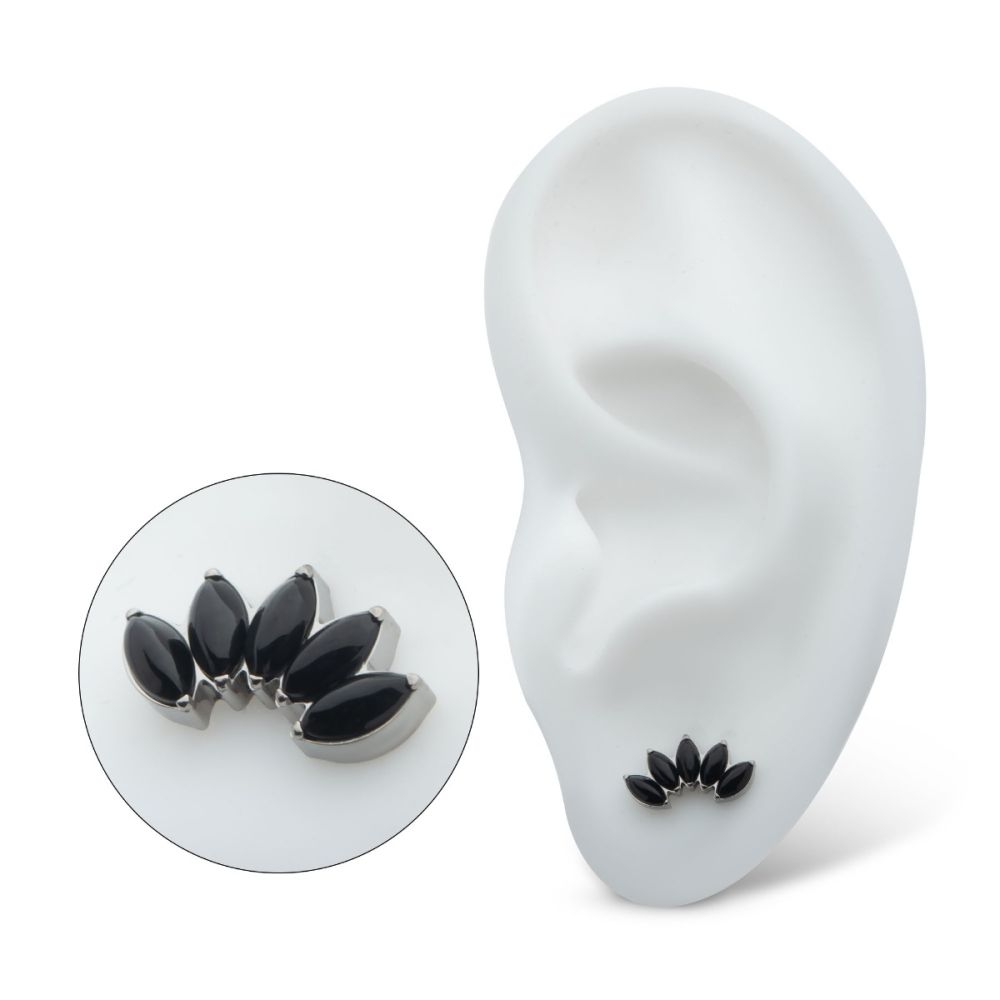 Titanium-Internally Threaded with Prong Set 5-Cluster Marquise Stones Fan Shape Top