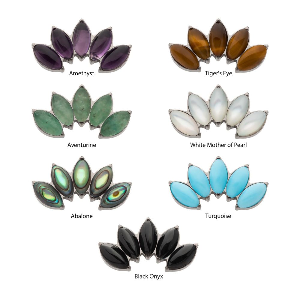 Titanium-Internally Threaded with Prong Set 5-Cluster Marquise Stones Fan Shape Top