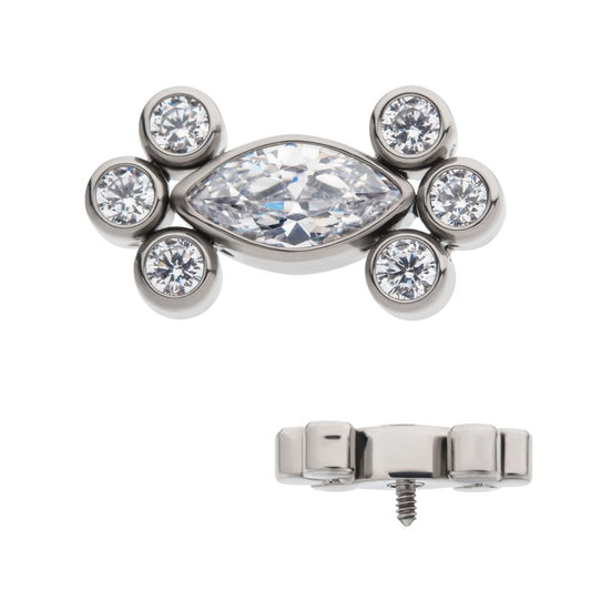 Titanium Internally Threaded with Clustered Bezel Set Marquise & Round CZ Top