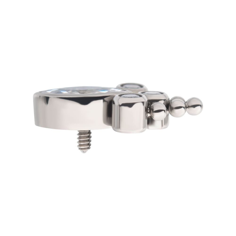 Titanium Internally Threaded with Clustered Beads, Bezel Set Marquise & Round CZ Top