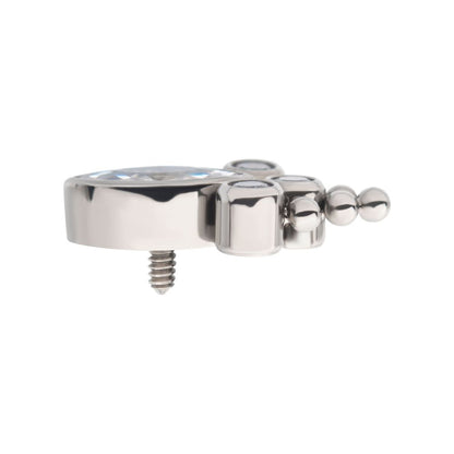 Titanium Internally Threaded with Clustered Beads, Bezel Set Marquise & Round CZ Top