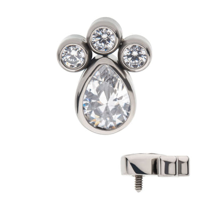 Titanium Internally Threaded with Clustered Bezel Set Teardrop & Round CZ Top
