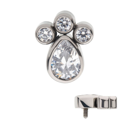 Titanium Internally Threaded with Clustered Bezel Set Teardrop & Round CZ Top