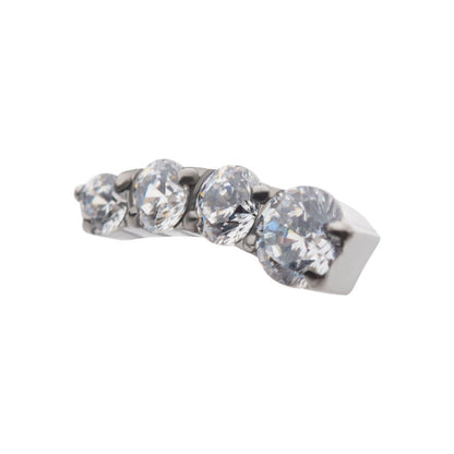 Titanium Internally Threaded with Prong Set CZ Staggered 4-Cluster Top (Right Ear)