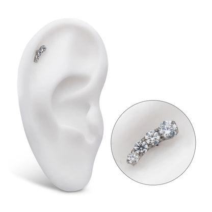 Titanium Internally Threaded with Prong Set CZ Staggered 4-Cluster Top (Right Ear)
