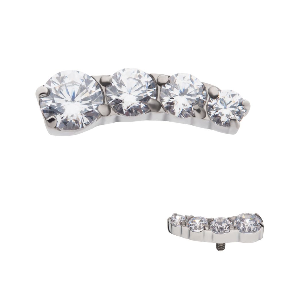 Titanium Internally Threaded with Prong Set CZ Staggered 4-Cluster Top (Left Ear)