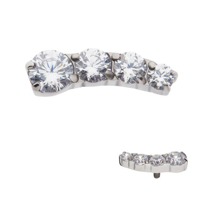 Titanium Internally Threaded with Prong Set CZ Staggered 4-Cluster Top (Left Ear)