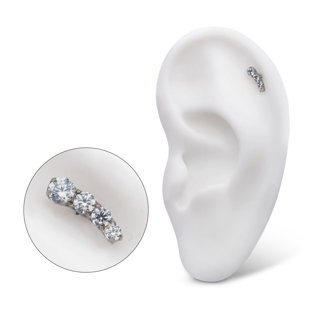 Titanium Internally Threaded with Prong Set CZ Staggered 4-Cluster Top (Left Ear)