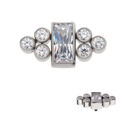 Titanium Internally Threaded Bezel Baguette & Round CZ 7-Cluster Top