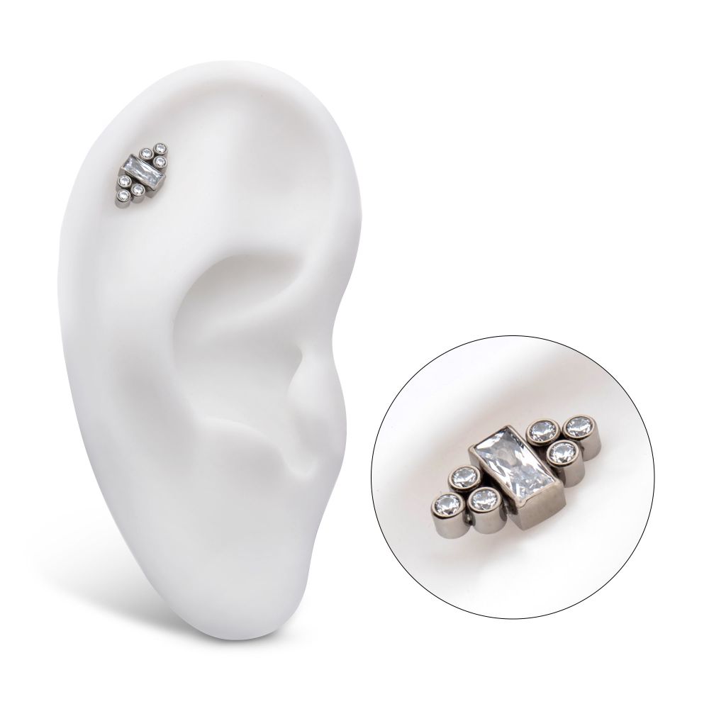 Titanium Internally Threaded Bezel Baguette & Round CZ 7-Cluster Top