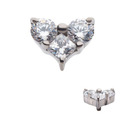Titanium Internally Threaded with Prong Set Round & Princess Gem 3-Cluster Heart Shape Top