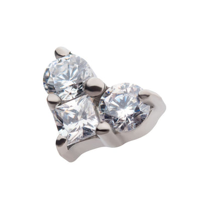 Titanium Internally Threaded with Prong Set Round & Princess Gem 3-Cluster Heart Shape Top
