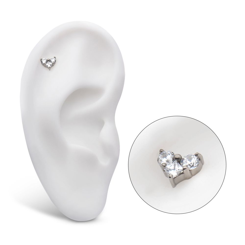 Titanium Internally Threaded with Prong Set Round & Princess Gem 3-Cluster Heart Shape Top