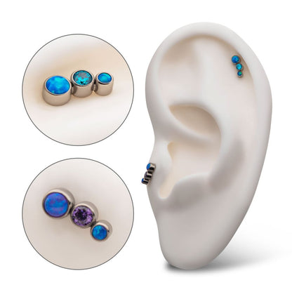 Titanium Internally Threaded Bezel Set CZ/Opal Staggered 3-Cluster Top