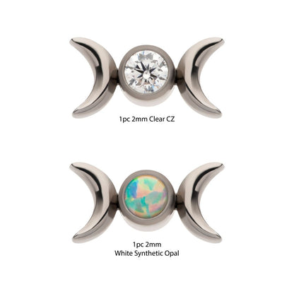 Titanium Internally Threaded Bezel Set Gem/Opal Triple Moon Phase Top
