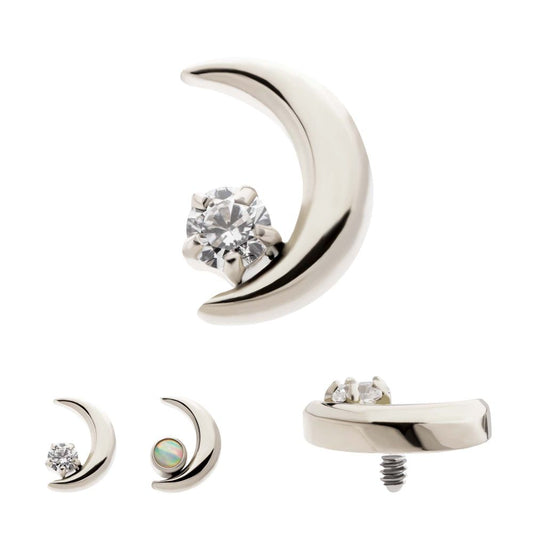 Titanium Internally Threaded Crescent Moon with CZ/Opal Top