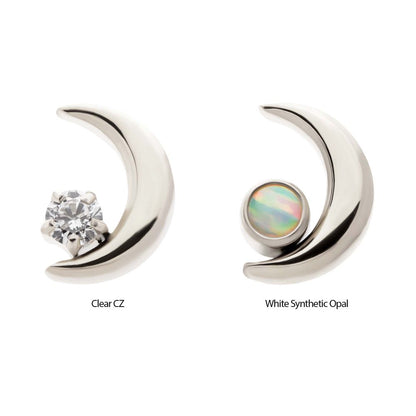 Titanium Internally Threaded Crescent Moon with CZ/Opal Top