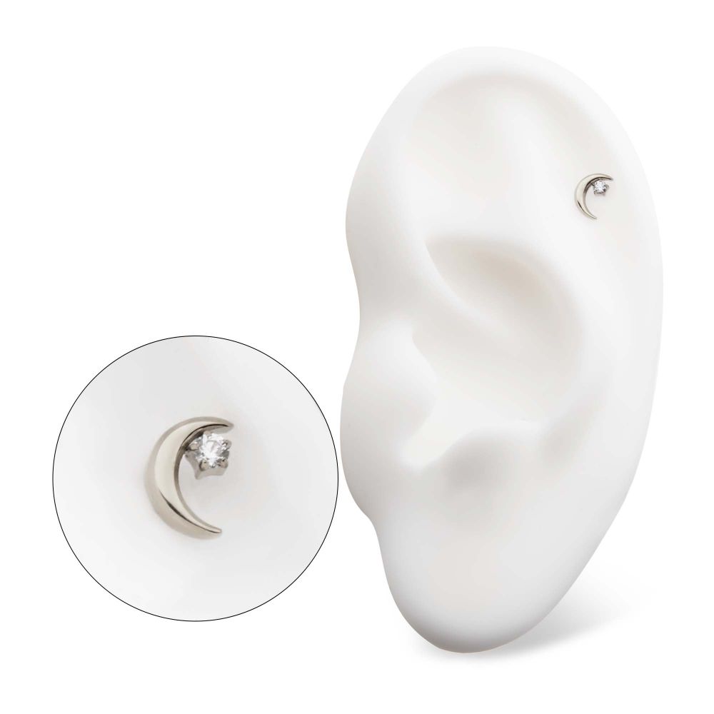 Titanium Internally Threaded Crescent Moon with CZ/Opal Top