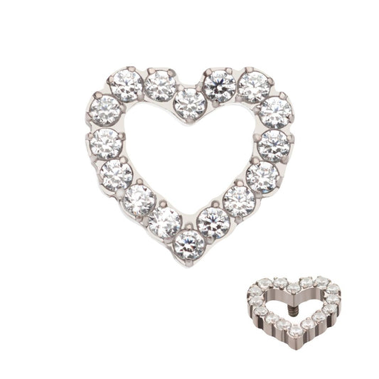 Titanium Internally Threaded with Pave Set CZ Hollow Heart Top