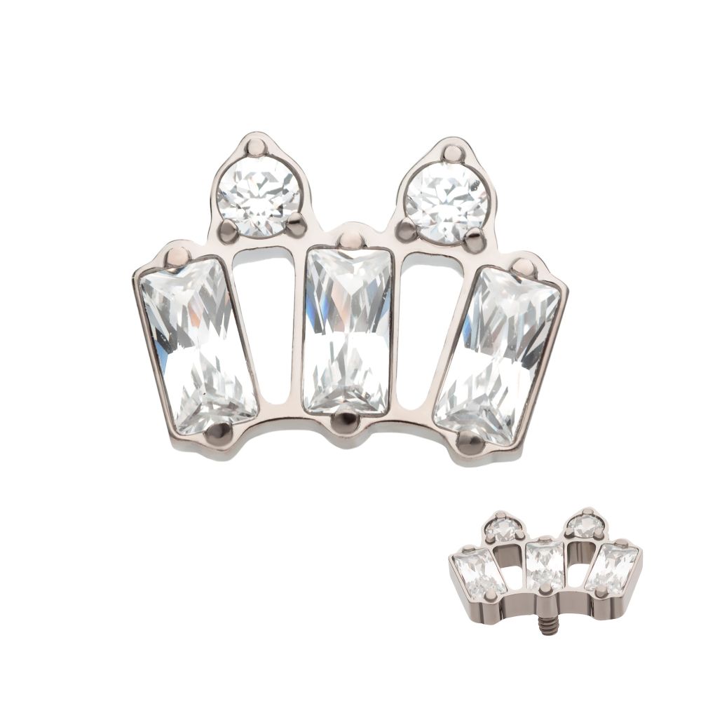 Titanium Internally Threaded with Alternating Baguette & Round CZ Cluster Top