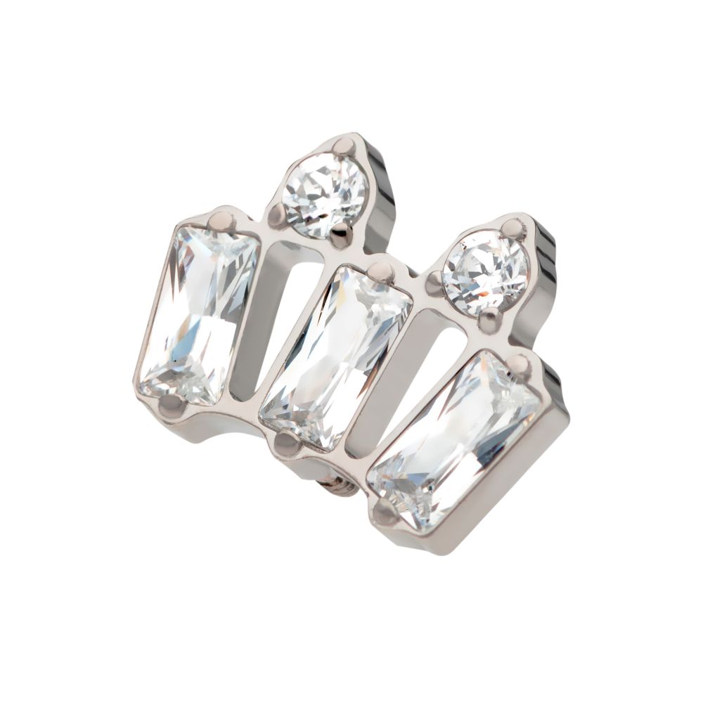 Titanium Internally Threaded with Alternating Baguette & Round CZ Cluster Top