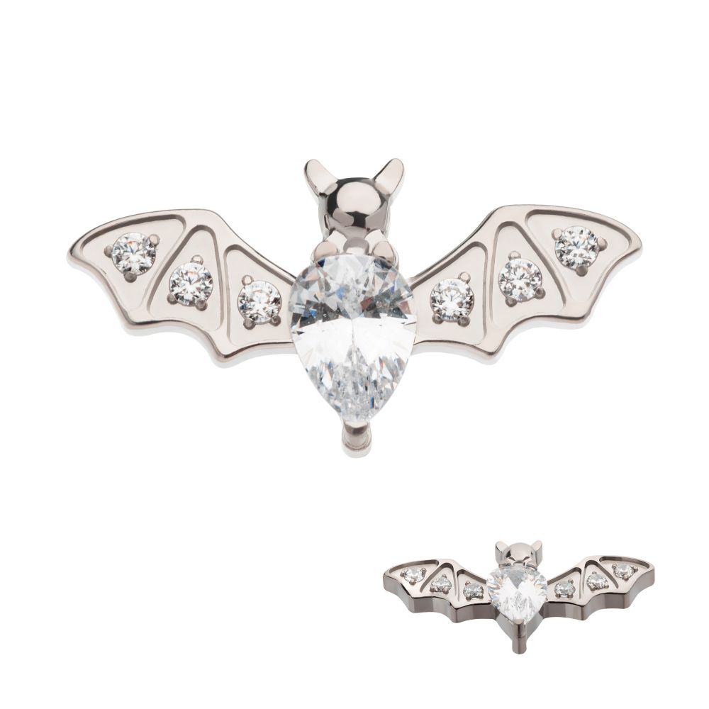 Titanium Internally Threaded with Round & Teardrop CZ Flying Bat Top