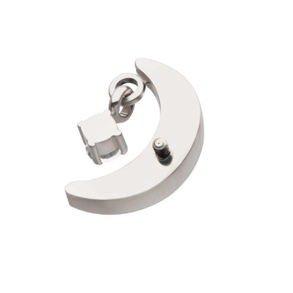 Titanium Internally Threaded Crescent Moon CZ Top with Dangle Pronged Round CZ