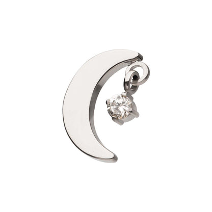 Titanium Internally Threaded Crescent Moon Top with Dangle Pronged Round CZ