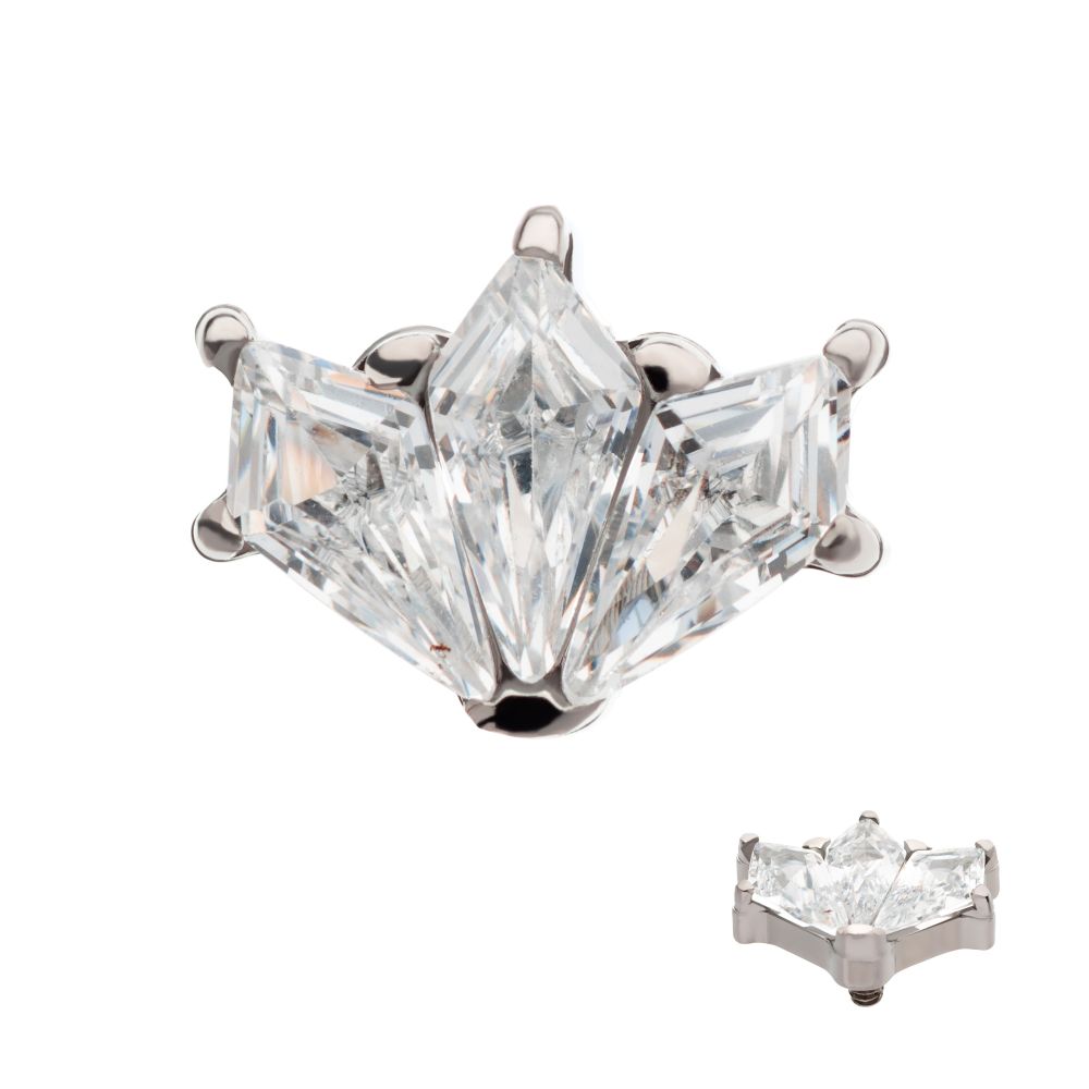 Titanium Internally Threaded Pronged Kite Shape CZ 3-Cluster Top