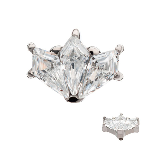 Titanium Internally Threaded Pronged Kite Shape CZ 3-Cluster Top