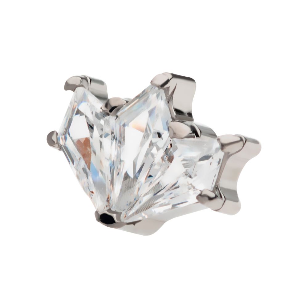 Titanium Internally Threaded Pronged Kite Shape CZ 3-Cluster Top