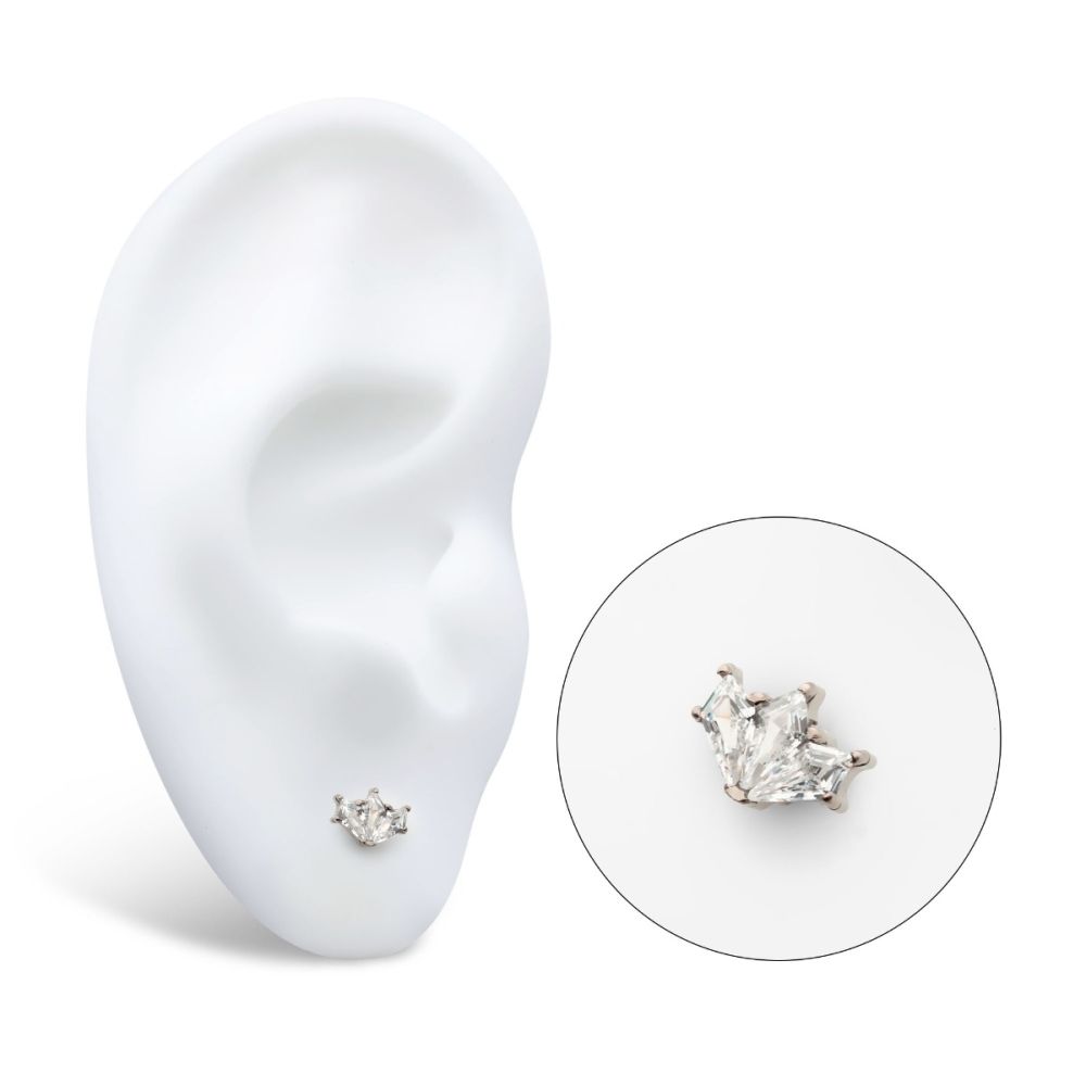 Titanium Internally Threaded Pronged Kite Shape CZ 3-Cluster Top