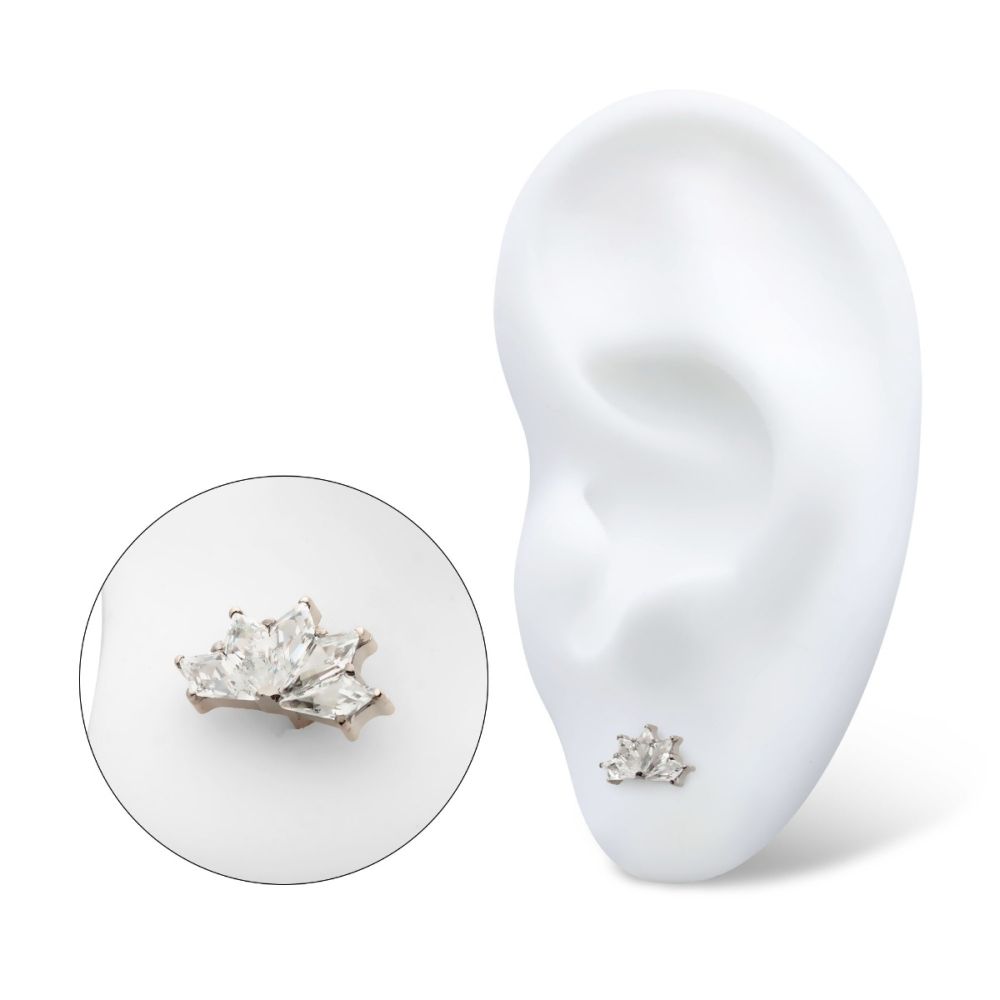 Titanium Internally Threaded with Prong Set Diamond Shape CZ Kite Shape Top