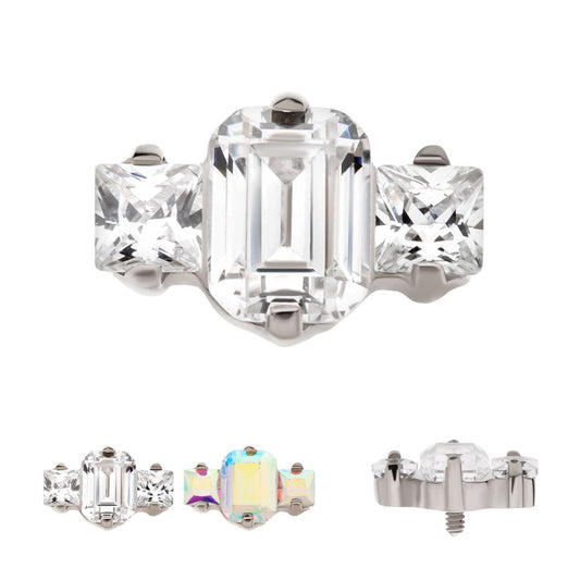 Titanium Internally Threaded Prong Set Emerald Cut & Princess Gem 3-Cluster Top