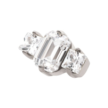Titanium Internally Threaded Prong Set Emerald Cut & Princess Gem 3-Cluster Top