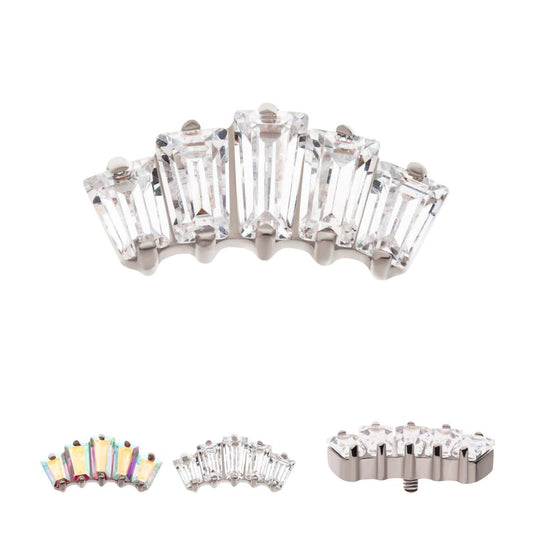 Titanium Internally Threaded Prong Set Baguette CZ 5-Cluster Fan Shape Top