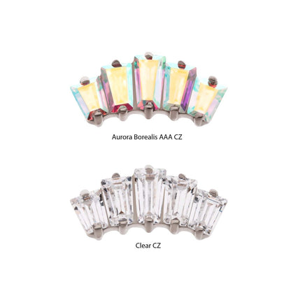 Titanium Internally Threaded Prong Set Baguette CZ 5-Cluster Fan Shape Top