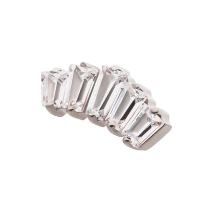 Titanium Internally Threaded Prong Set Baguette CZ 5-Cluster Fan Shape Top