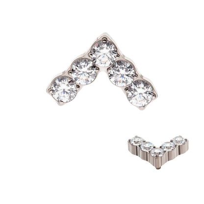 Titanium Internally Threaded with Prong Set Round Clear CZ Chevron Shape Top