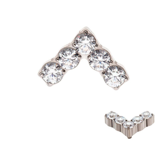 Titanium Internally Threaded with Prong Set Round Clear CZ Chevron Shape Top