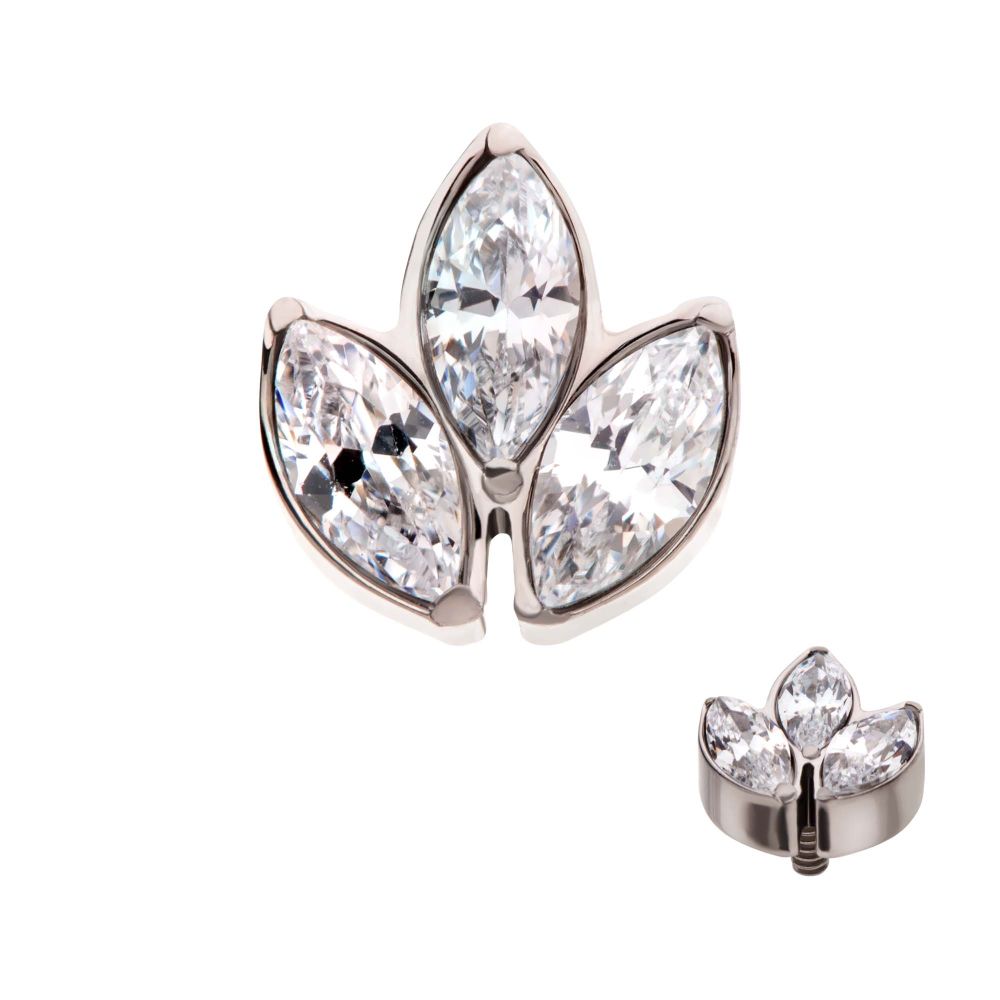 Titanium Internally Threaded with Prong Set Marquise Clear CZ 3-Cluster Top