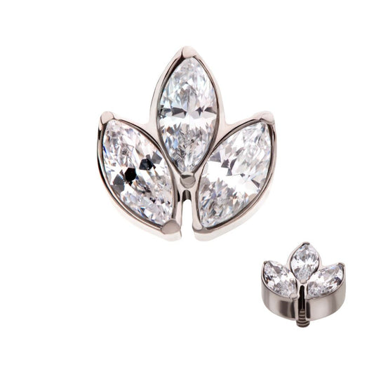 Titanium Internally Threaded with Prong Set Marquise Clear CZ 3-Cluster Top