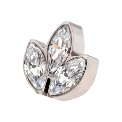 Titanium Internally Threaded with Prong Set Marquise Clear CZ 3-Cluster Top