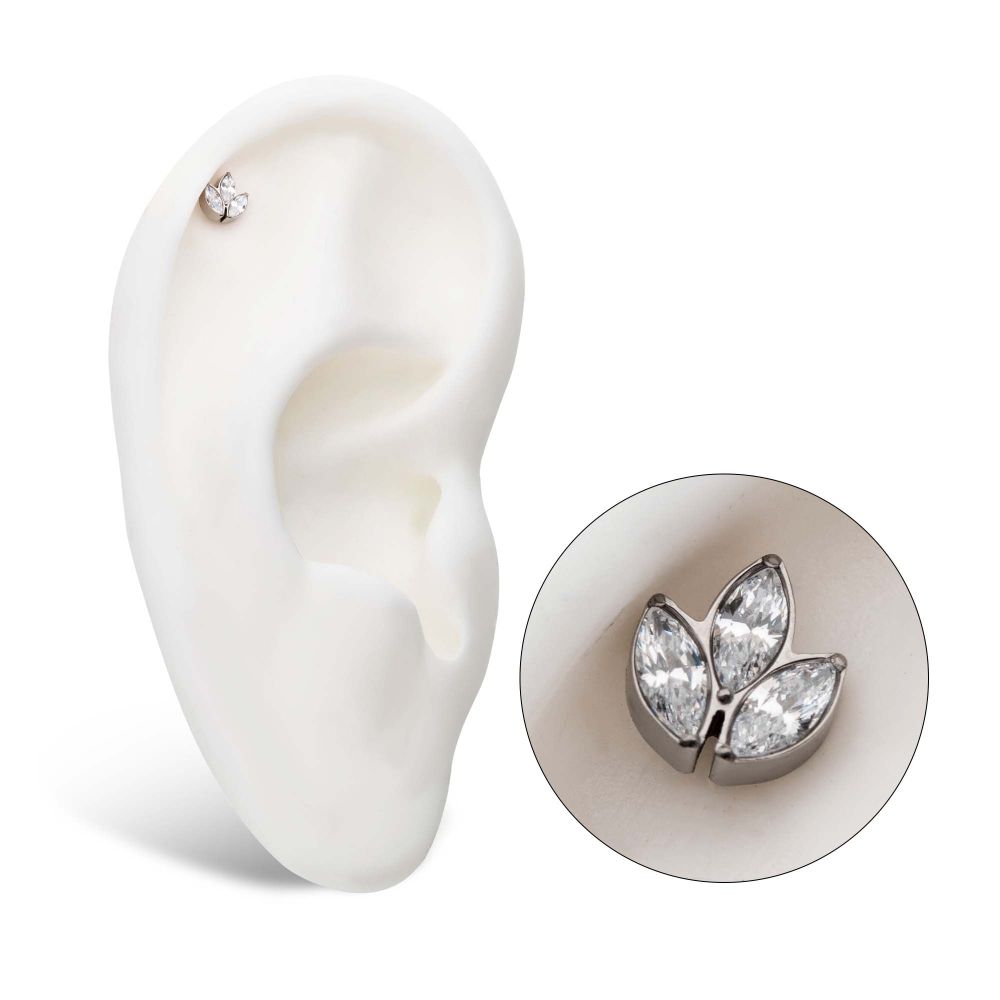 Titanium Internally Threaded with Prong Set Marquise Clear CZ 3-Cluster Top