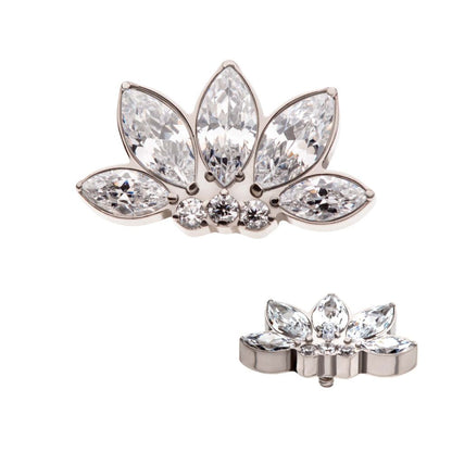 Titanium Internally Threaded 5-Cluster Marquise Opalite/CZ with Round Clear CZ Fan Shape Top