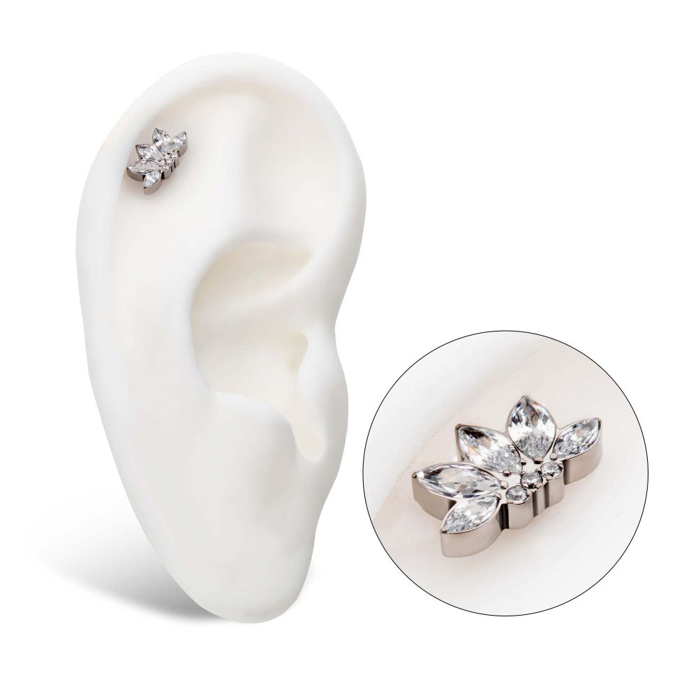 Titanium Internally Threaded 5-Cluster Marquise Opalite/CZ with Round Clear CZ Fan Shape Top